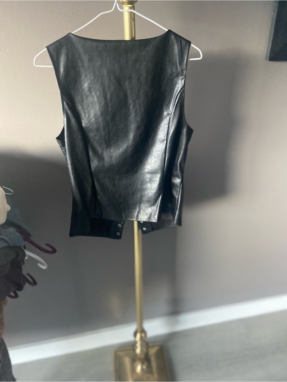 Bershka Black Faux super soft Leather Snap-Front Vest - Picture 5 of 7